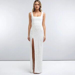 Helsi Marilyn Sleeveless Sequin Side Slit Sexy Maxi Dress Gown Ivoy NWT XS